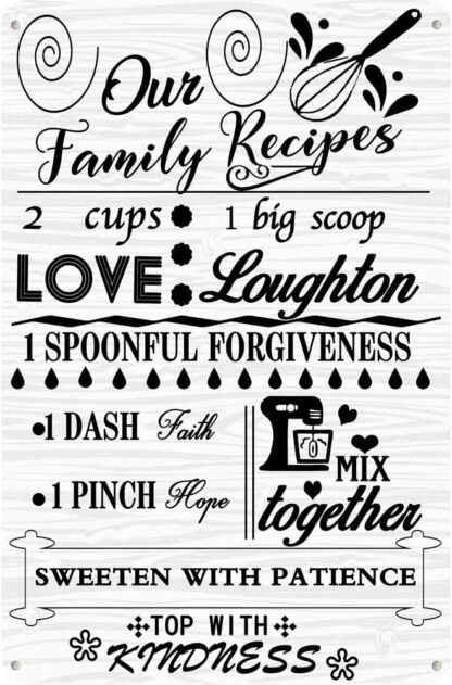 8x12 inch Funny Kitchen Quote Our Family Recipes Metal Tin Sign