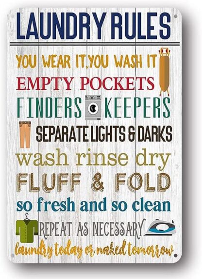 8x12 inch Laundry Rules Tin Wall Art Rustic Funny Metal Signs