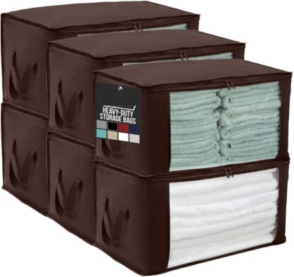 Brown Large Capacity 6 Pack Clothes Storage Bag Organizer, 90L