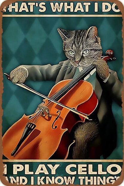 8x12 inch Retro Signs Tin Sign Vintage Cello Black Cat Playing Cello