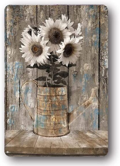 8x12 inch Rustic Farmhouse Sunflowers Wall Art Flowers Painting Country White