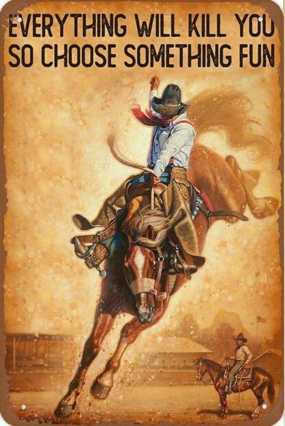 8x12 inch Retro Metal Tin Sign Cowgirl Fun Riding Wall Art Nostalgic Tin Sign