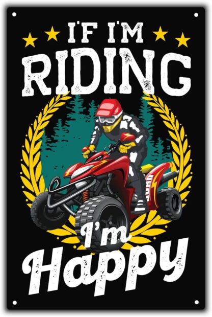 8x12 inch If I'm Riding I'm Happy Tin Sign Bike Enthusiast House Funny