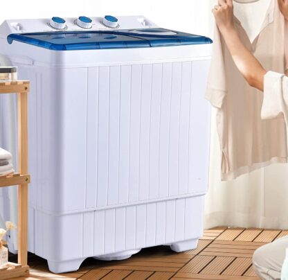 Blue Washing Machine, 2-in-1 Twin Tub 26lbs Capacity Washer(18lbs) and Spinner(8lbs)