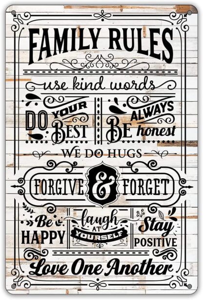 8x12 inch Funny Family Rules Metal Tin Sign, Farmhouse Rustic Family Quote Sign