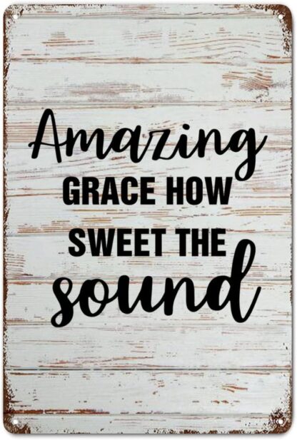 8x12 inch Tin Sign Amazing Grace How Sweet The Sound Wood Grain