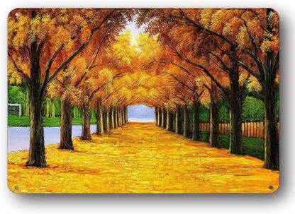 8x12 inch Wall Art Golden Autumn Scene Tin Sign Gold Tree Paintings