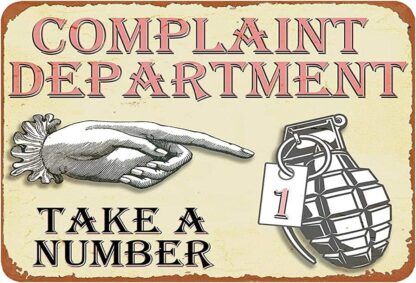 8x12 inch New Tin Sign Complaint Department Take Number Metal Sign