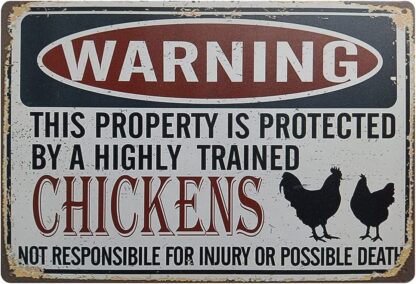 8x12 inch Chicken Coop Signs Metal Sign Warning Property Protected by Chickens