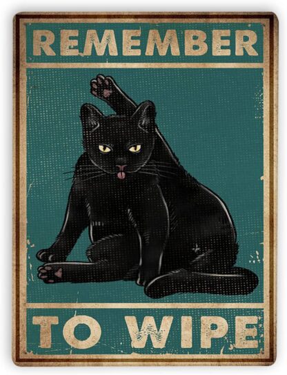 8x12 inch Cat Tin Signs Remember to Wipe Bathroom Vintage Metal Tin Sign