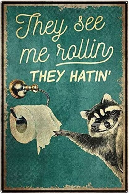 8x12 inch Inches Raccoon Metal Tin Sign They See Me Rolling They Hatin