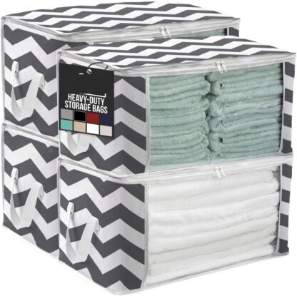 Chevron Gray White Large Capacity 4 Pack Clothes Storage Bag Organizer 90L - Image 9