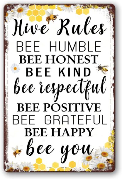 8x12 inch Bee Garden Decor Bee Hive Rules Sign Hive Rules Signs