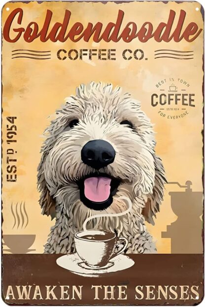 8x12 inch Golden doodle Dog Coffee Company Vintage Tin Sign