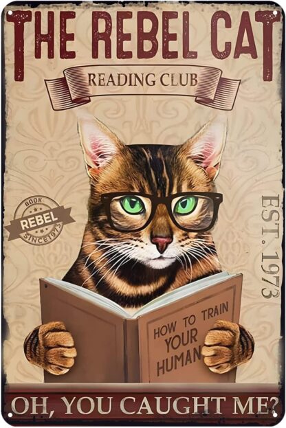 8x12 inch Funny Metal Sign Bengal Cat Reading Club Vintage Tin Sign