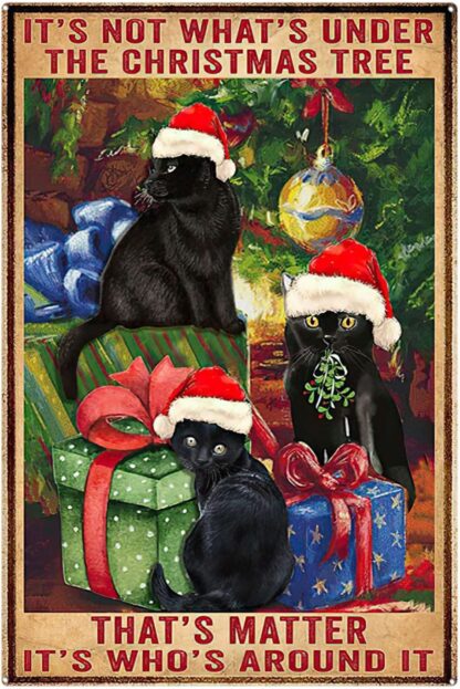 8x12 inch Inches Black Cat Under Christmas Tree Signs Christmas Signs