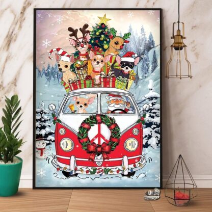 8"x12" Christmas Decor Chihuahua Christmas Bus and Santa Claus Gifts Garden