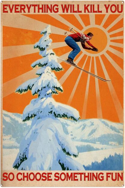 8x12 inch Funny Retro Tin Signs Girl Skiing Vintage Signs, Loved Skiing Signs Gift