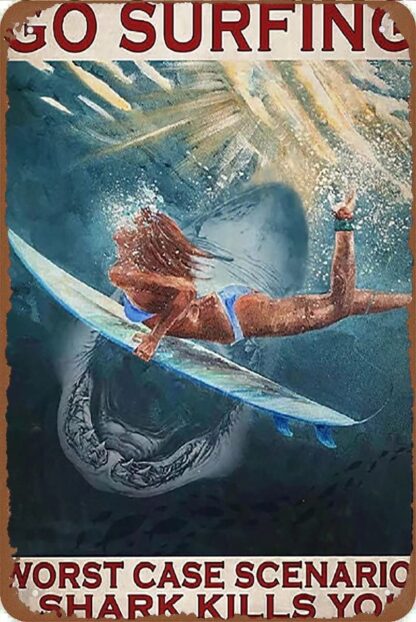 8x12 inch Retro Tin The Surfer was Eaten by A Shark