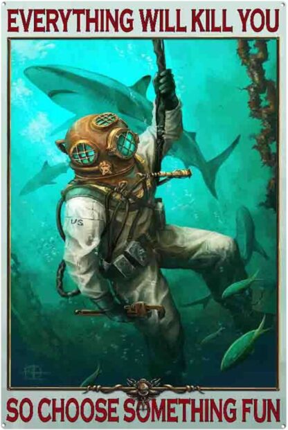 8x12 inch Tin Signs Scuba Diving Signs, Diving Prints, Diving Wall Art, Diving Love