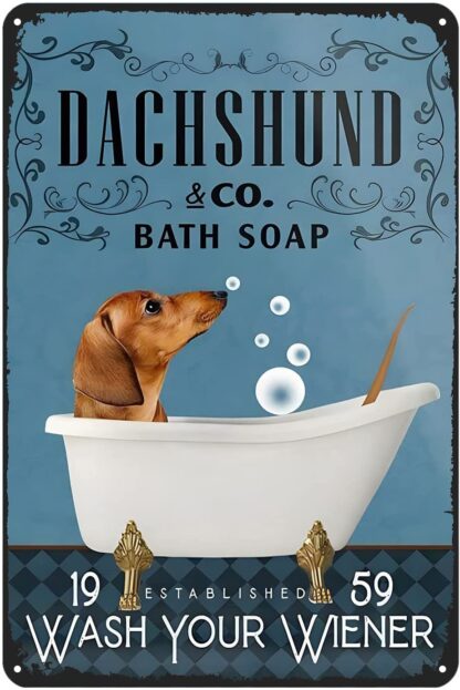 8x12 inch Funny Vintage Tin Sign Dachshund Bath Soap Company Metal Sign