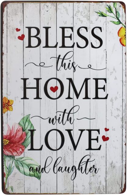 8x12 inch Bless This Home with Love and Laughter Metal Tin Sign