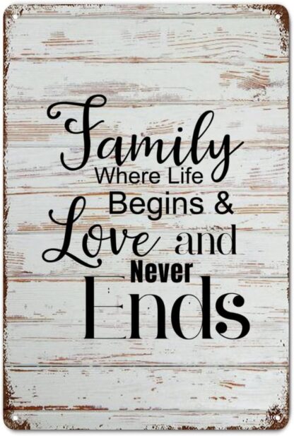 8x12 inch Family Lettering Distressed Metal Tin Sign Family Where Life Begins &amp