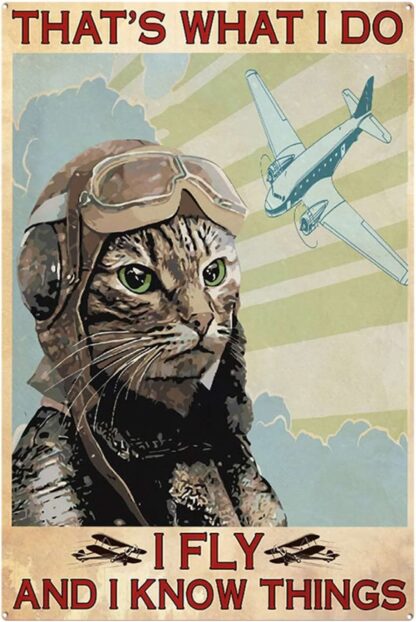 8x12 inch Metal Sign Cat Pilot Signs, That's What I Do I Fly and I Know Things