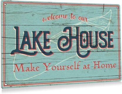 8x12 inch Rustic Welcome to Our Lake House Metal Tin Sign