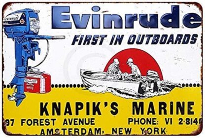 8x12 Inches Evinrude Outboard Motor Vintage Aluminum Metal Sign