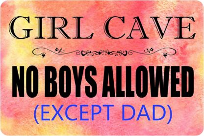 8x12 inch Funny Girl Cave Tin Sign Wall Art Girl Cave No Boys Allowed