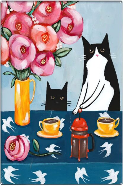 8x12 Inches Vintage Bathroom Sign French Press Coffee Cats Sign