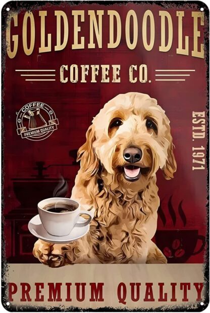 8x12 inch Vintage Tin Sign Golden doodle Dog Coffee Company Funny Metal Sign