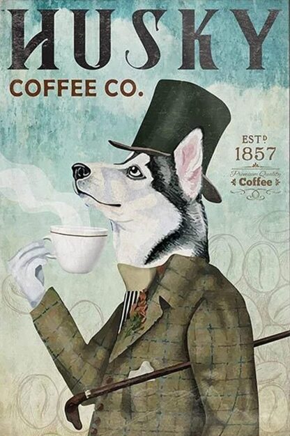 8x12 inch Husky Dog Coffee Company Bathroom Living Room Dog Lover Tin Sign