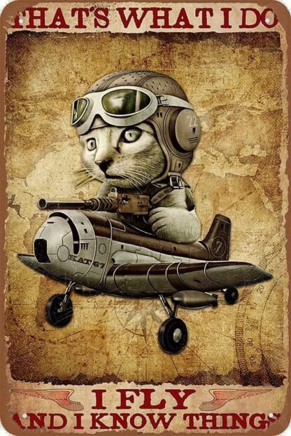 8x12 Inches Retro Tin Sign Cat Aviator Wall Art Nostalgic