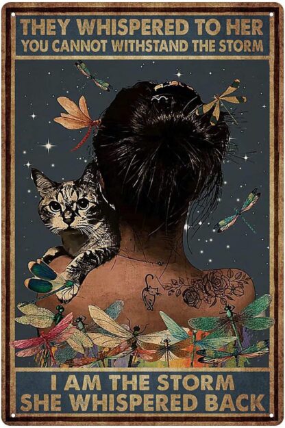 8x12 inch Beauty and Cat Dragonfly Poster Tin Sign Vintage Beauty Poster