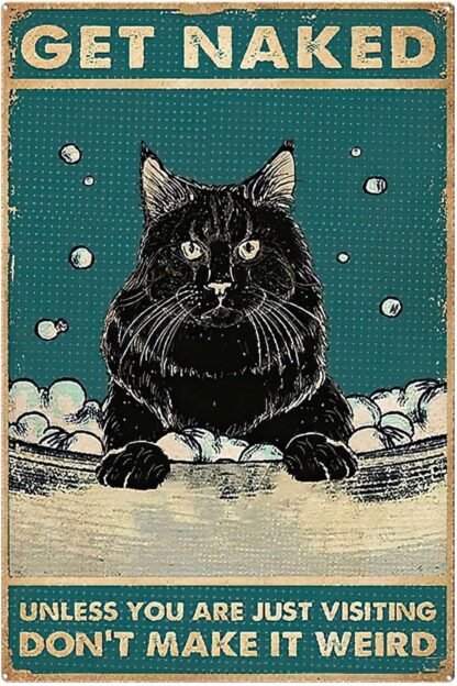 8x12 Inches Tin Signs Funny Black Cat Get Naked Unless You are Just Visiting Sign