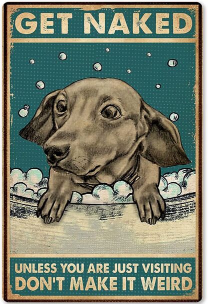 8x12 inch Vintage Tin Sign Cute Vintage Retro Dachshund Bathroom