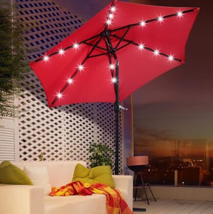 7.5FT Red LED Patio Market Solar Umbrella w/UV Protection &amp