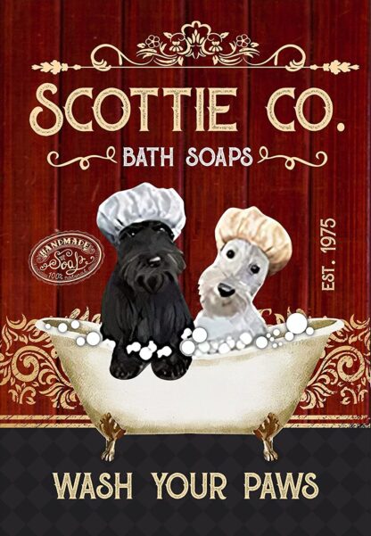 8x12 inch Scottish Terrier Dog &Co. Bath Soap Wash Your Paws Vintage