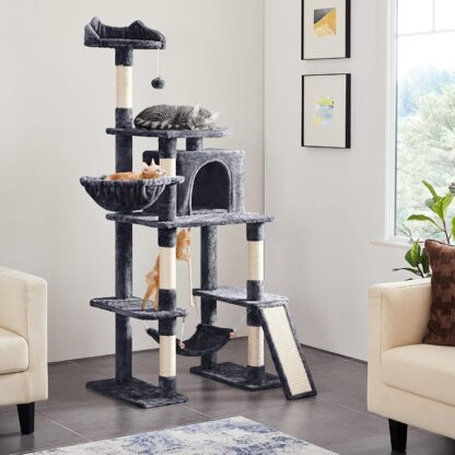 70in Dark Gray Cat House Large Cat Tower with Condo