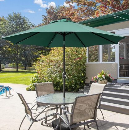 9FT Dark Green LED Patio Market Solar Umbrella w/UV Protection &amp